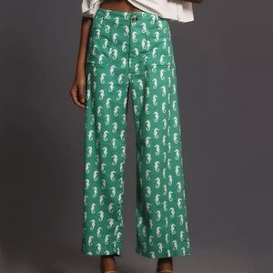 Anthropologie The Colette Cropped Seahorse Wide-Leg Pants Linen Edition Tall
